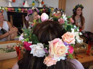 image of fun flower crown making at a Hen Party